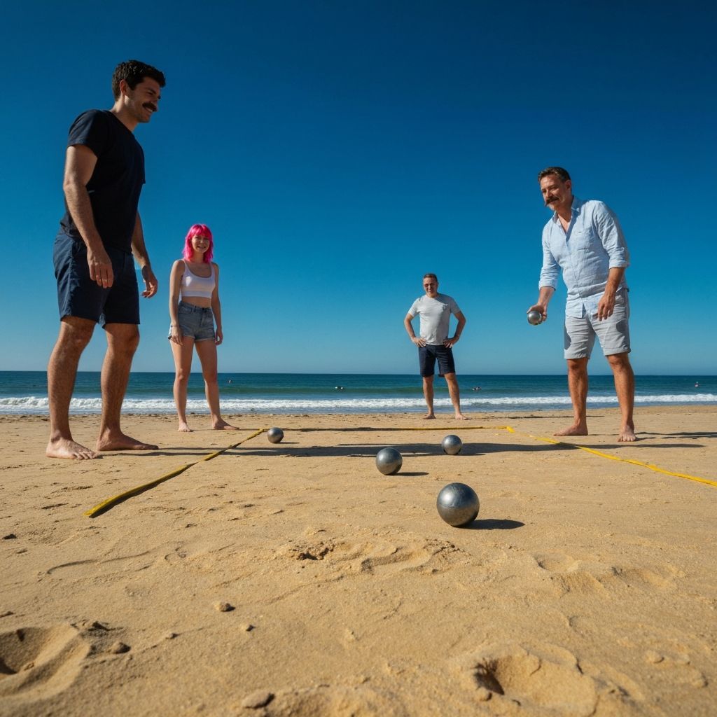 Pétanque golyók kavicsos pályán, arany délutáni fényben